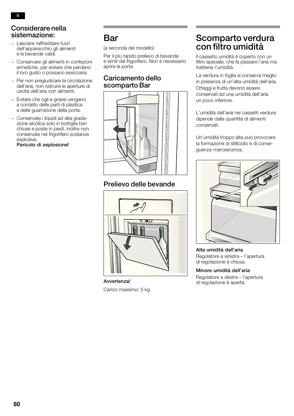 Scomparto verdura con filtro umidità, Considerare nella sistemazione | Siemens KA63DA71 User Manual | Page 80 / 114