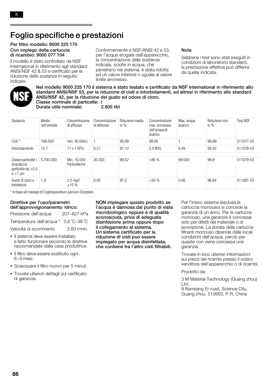 Foglio specifiche e prestazioni | Siemens KA63DA71 User Manual | Page 86 / 114