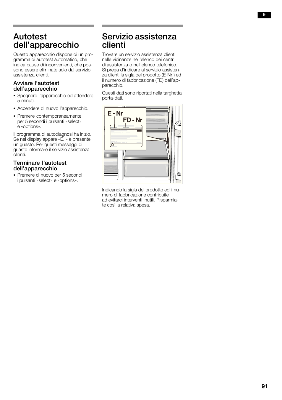 Autotest dell'apparecchio, Servizio assistenza clienti | Siemens KA63DA71 User Manual | Page 91 / 114