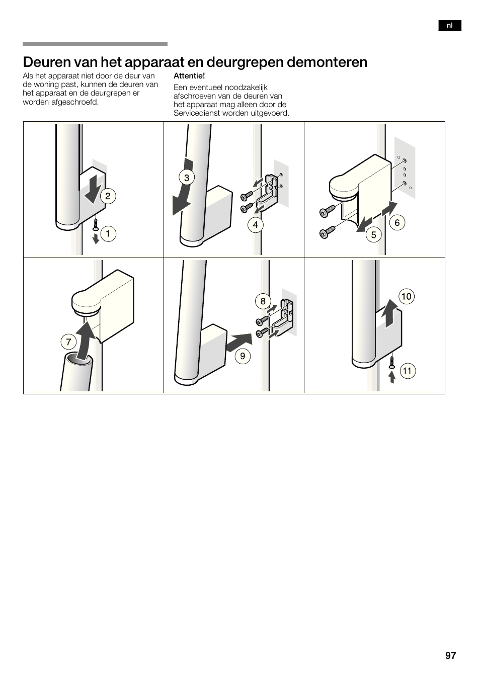 Deuren van het apparaat en deurgrepen demonteren | Siemens KA63DA71 User Manual | Page 97 / 114