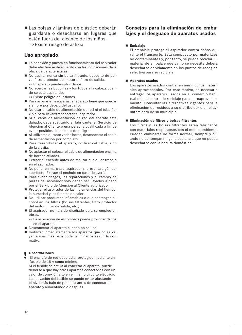 Uso apropiado | Siemens VSQ8SEN72A User Manual | Page 15 / 103