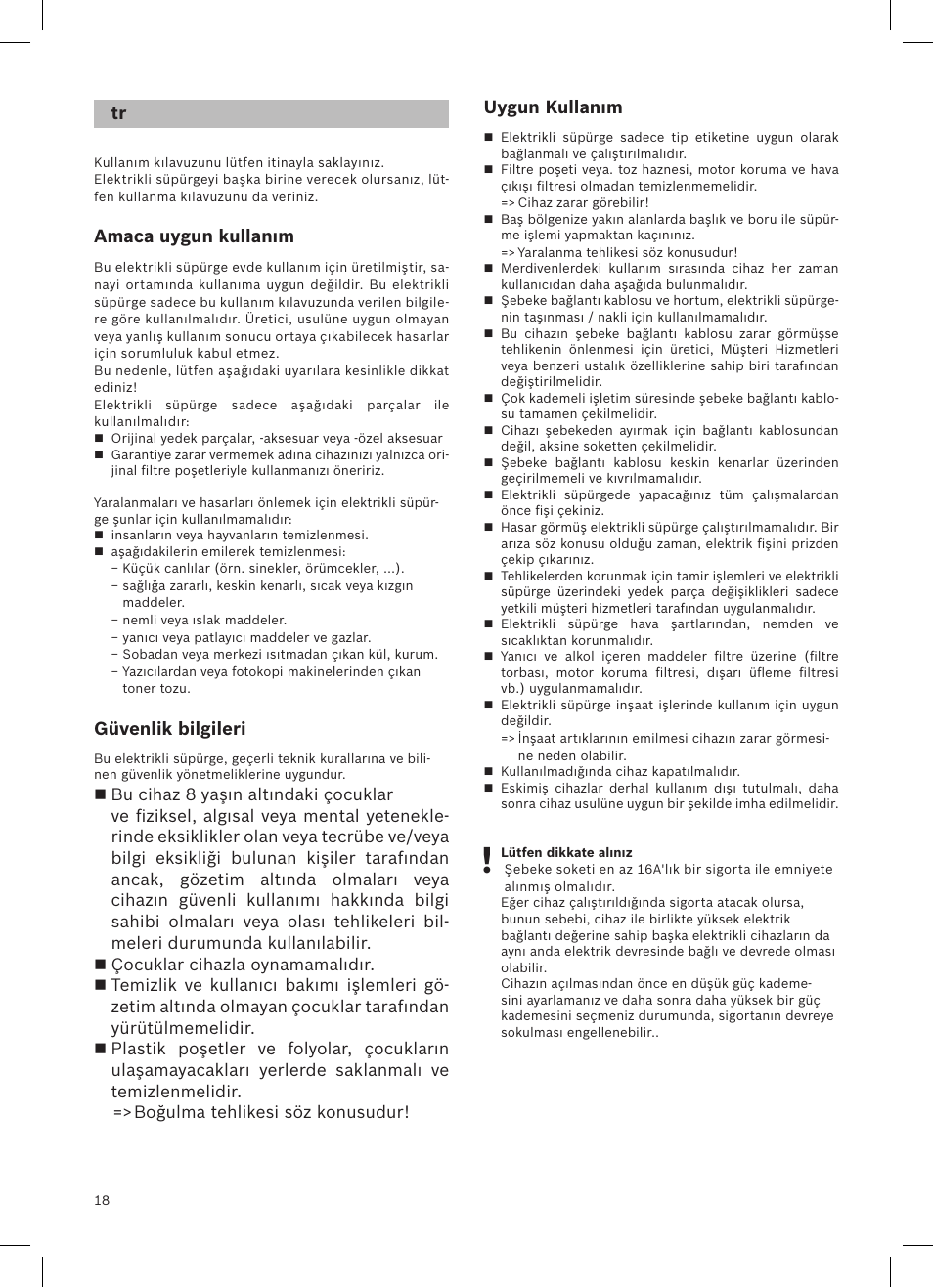 Amaca uygun kullanım, Güvenlik bilgileri, Uygun kullanım | Siemens VSQ8SEN72A User Manual | Page 19 / 103