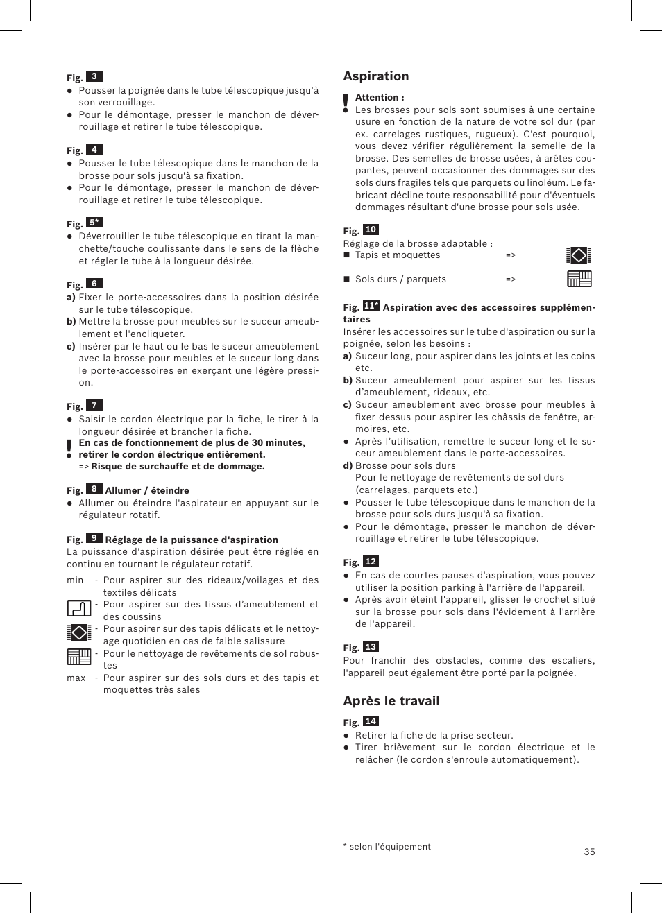 Aspiration, Après le travail | Siemens VSQ8SEN72A User Manual | Page 36 / 103