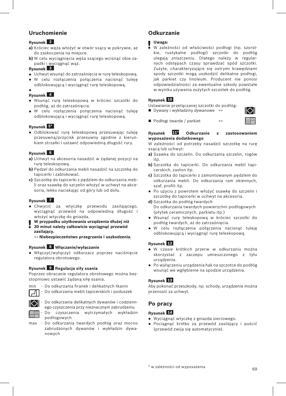 Uruchomienie, Odkurzanie, Po pracy | Siemens VSQ8SEN72A User Manual | Page 70 / 103