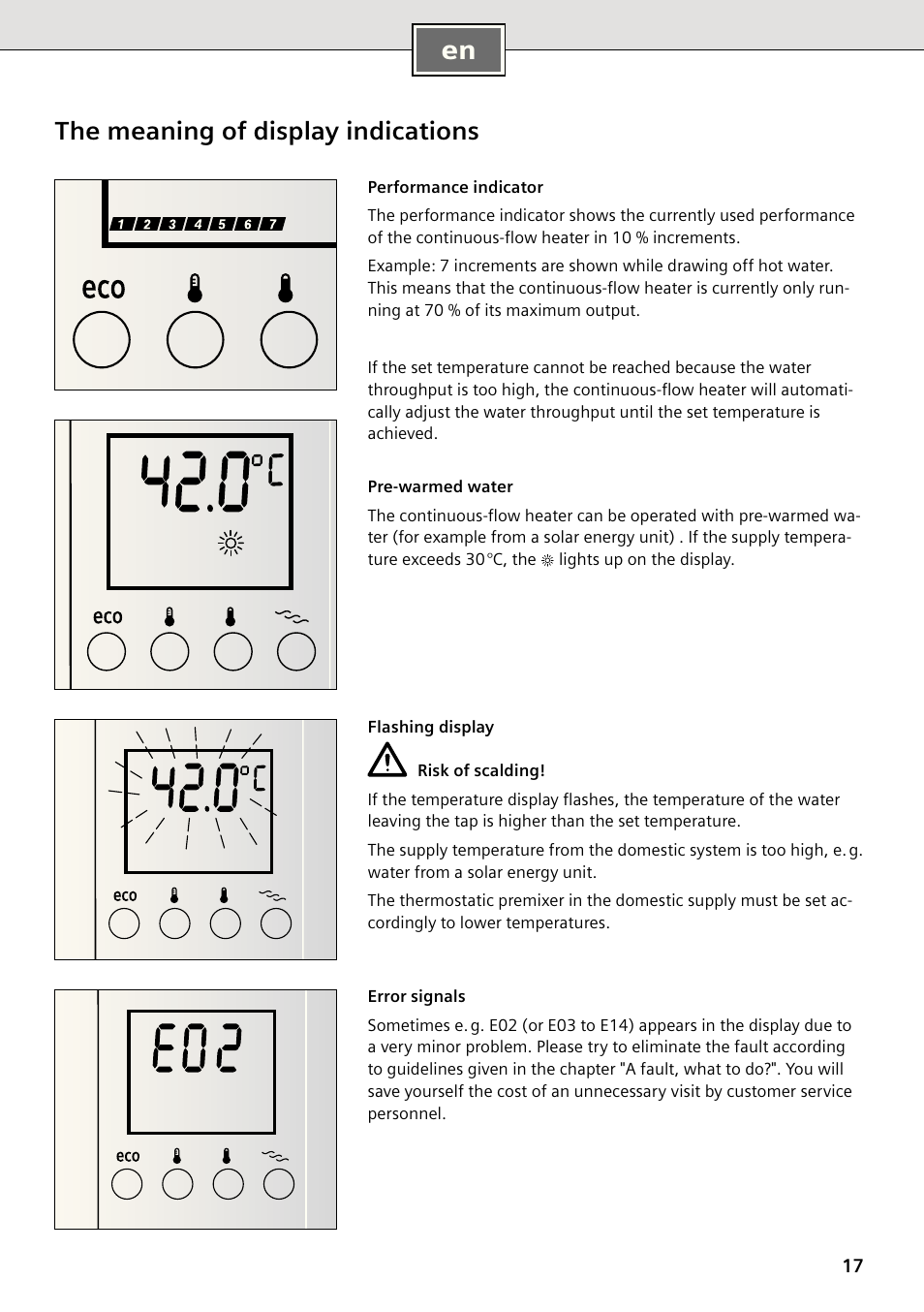 The meaning of display indications | Siemens DE2427555 User Manual | Page 17 / 64