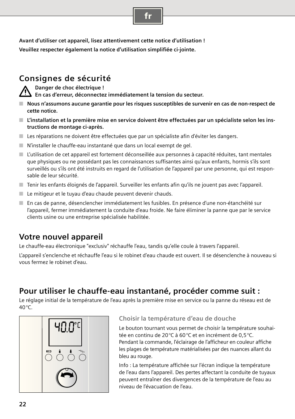 Consignes de sécurité, Votre nouvel appareil | Siemens DE2427555 User Manual | Page 22 / 64