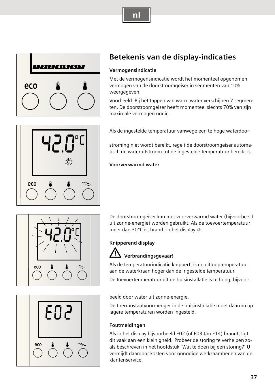 Betekenis van de display-indicaties | Siemens DE2427555 User Manual | Page 37 / 64