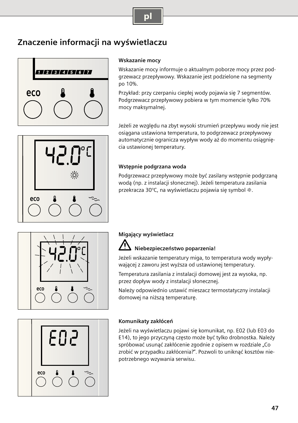 Znaczenie informacji na wyświetlaczu | Siemens DE2427555 User Manual | Page 47 / 64