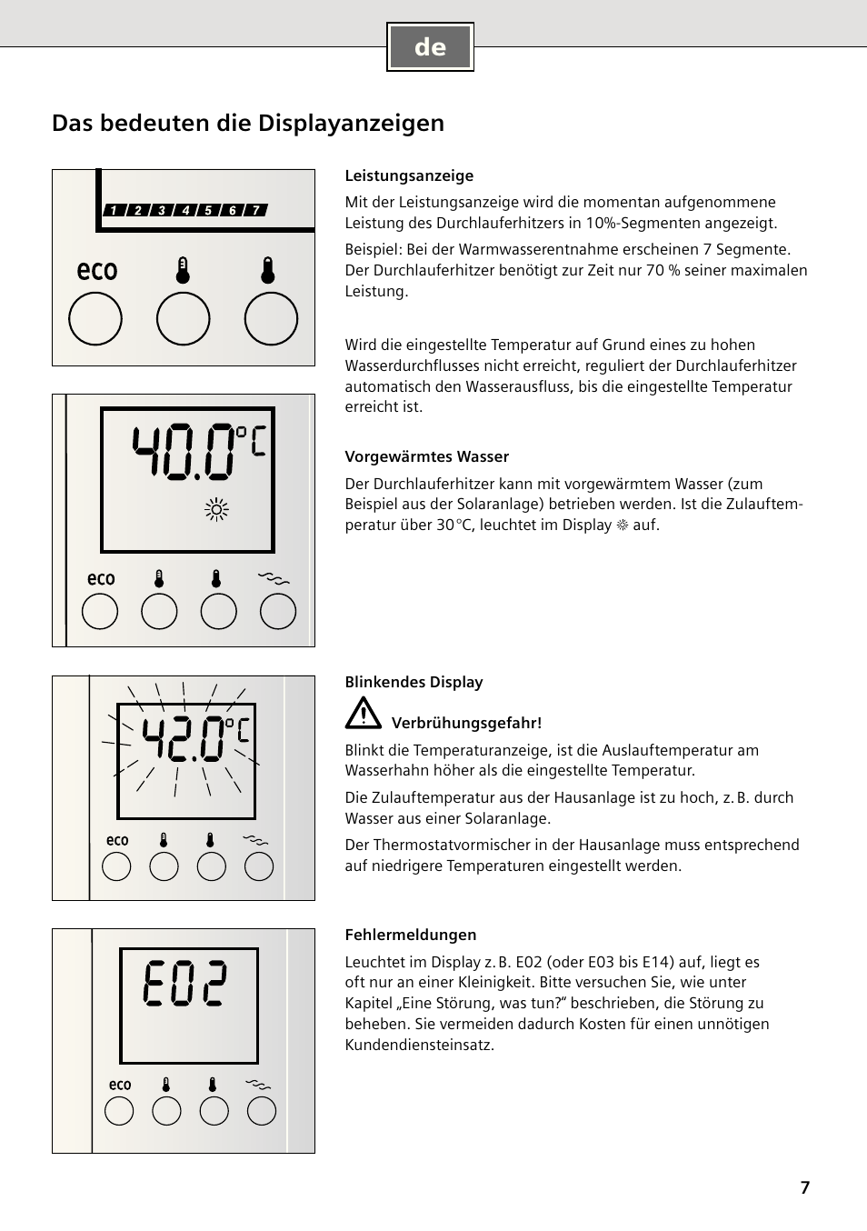 Das bedeuten die displayanzeigen | Siemens DE2427555 User Manual | Page 7 / 64
