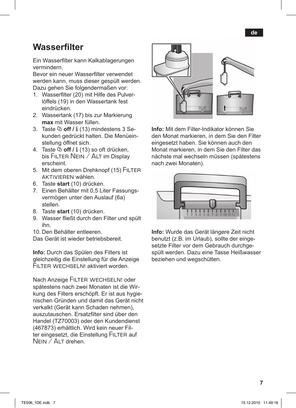 Wasserfilter, Filter, Nein / alt | Filter aktivieren, Filter wechseln | Siemens TE506501DE User Manual | Page 11 / 84