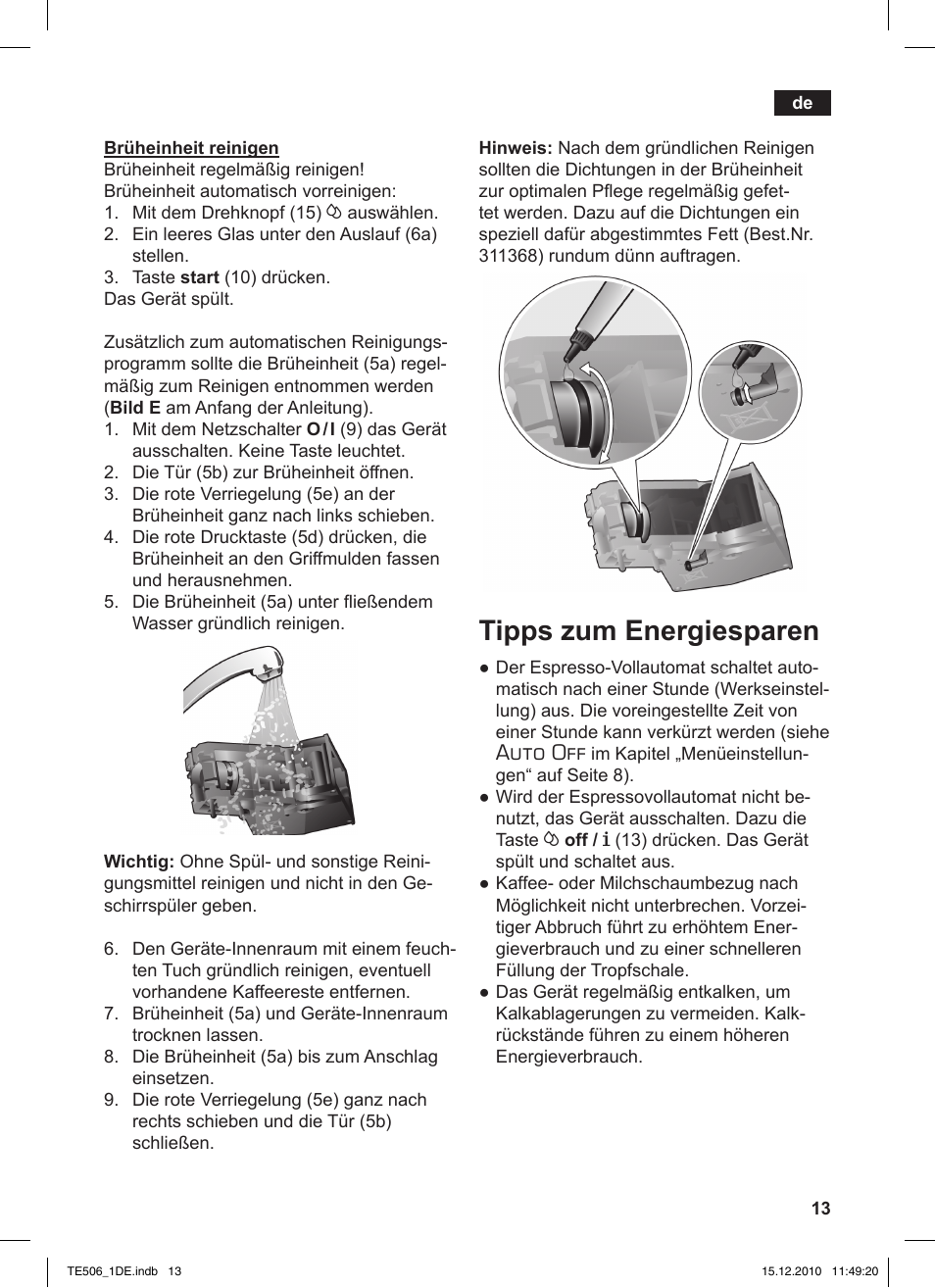 Tipps zum energiesparen, Auto off | Siemens TE506501DE User Manual | Page 17 / 84