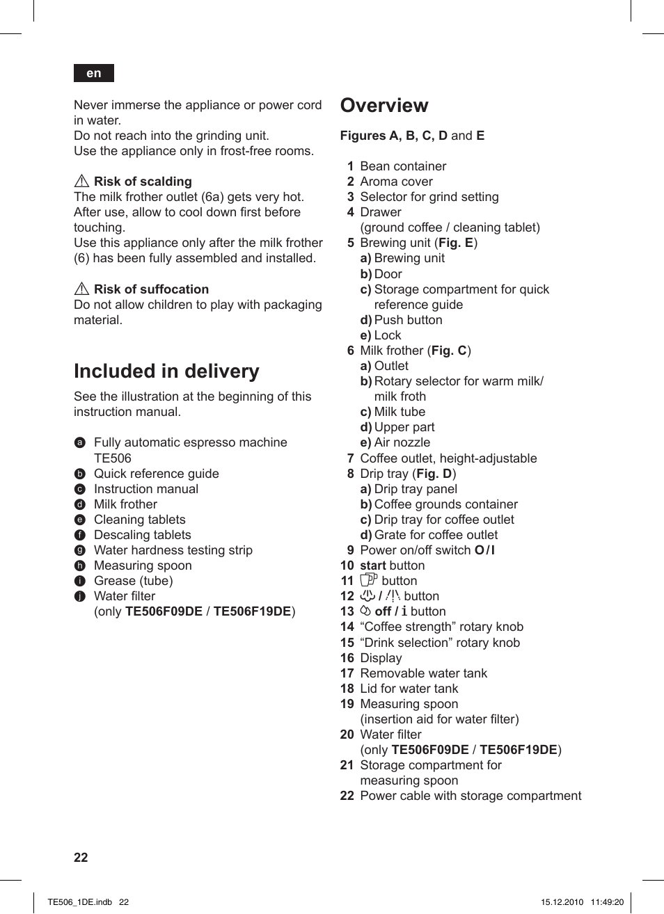 Overview, Included in delivery | Siemens TE506501DE User Manual | Page 26 / 84