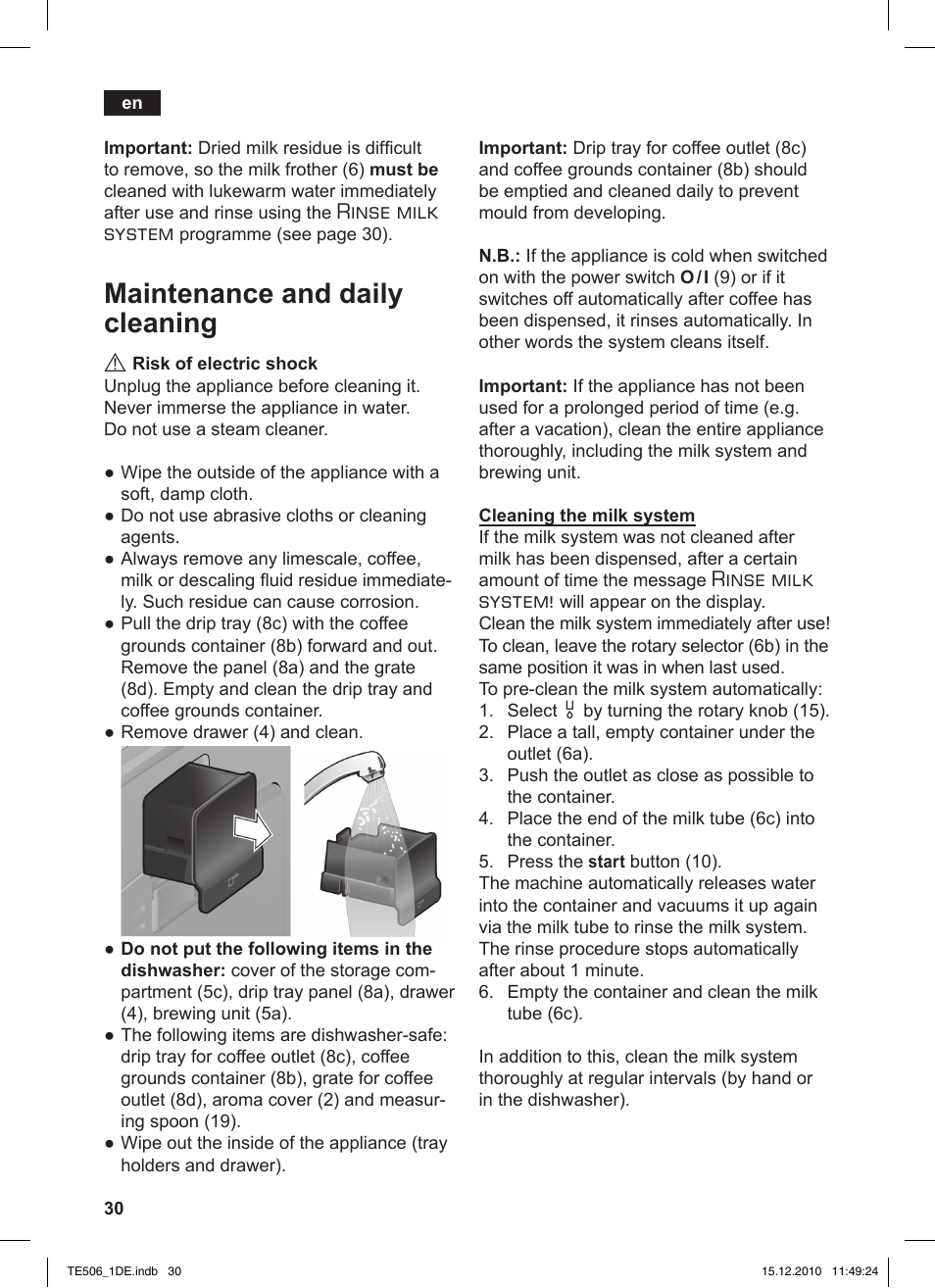 Maintenance and daily cleaning, Rinse milk system | Siemens TE506501DE User Manual | Page 34 / 84