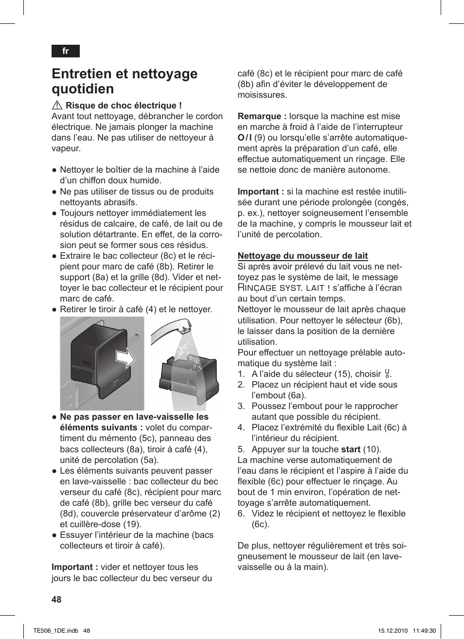 Entretien et nettoyage quotidien, Rinçage syst. lait | Siemens TE506501DE User Manual | Page 52 / 84