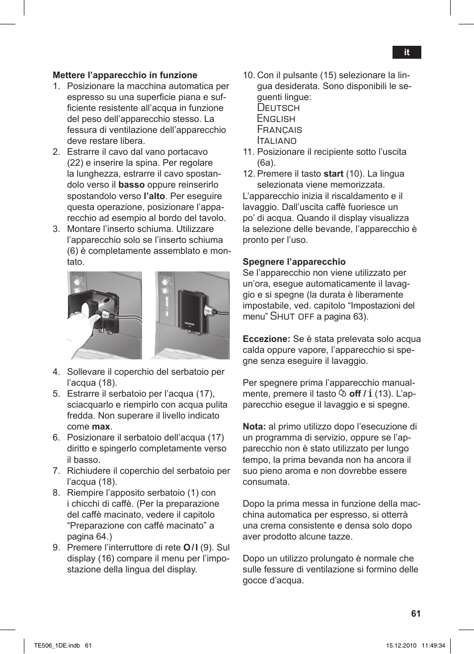 Deutsch english français italiano, Shut off | Siemens TE506501DE User Manual | Page 65 / 84