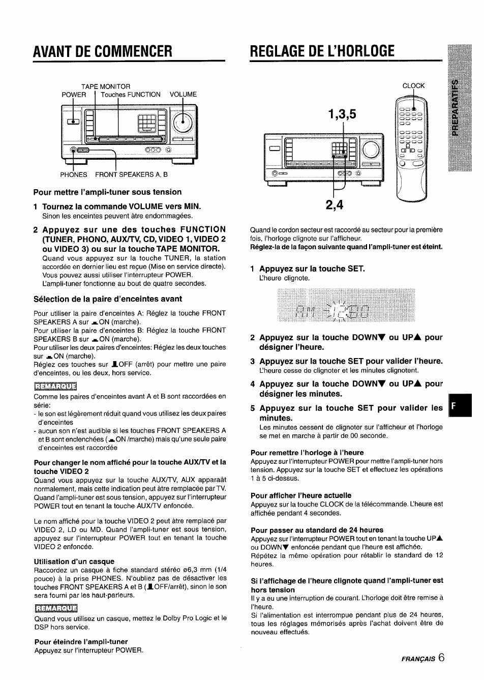 Avant de commencer, Reglage de l’horloge, Reglage de l'horloge | Avant de commencer reglage de l’horloge | Aiwa AV-X120 User Manual | Page 39 / 52
