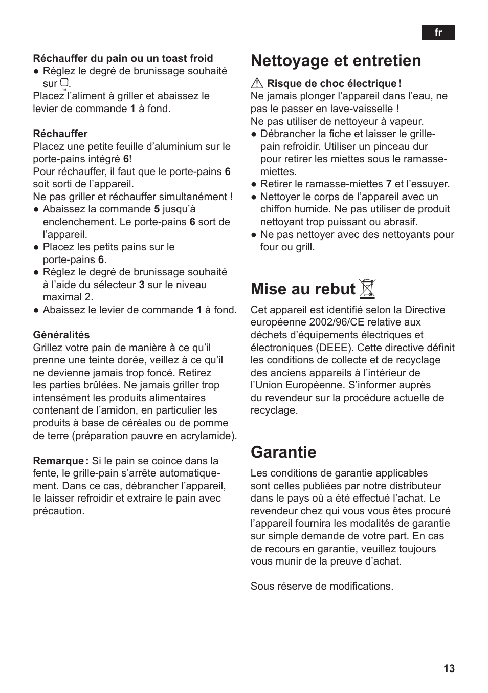 Nettoyage et entretien, Mise au rebut, Garantie | Siemens TT3A0103 User Manual | Page 16 / 87