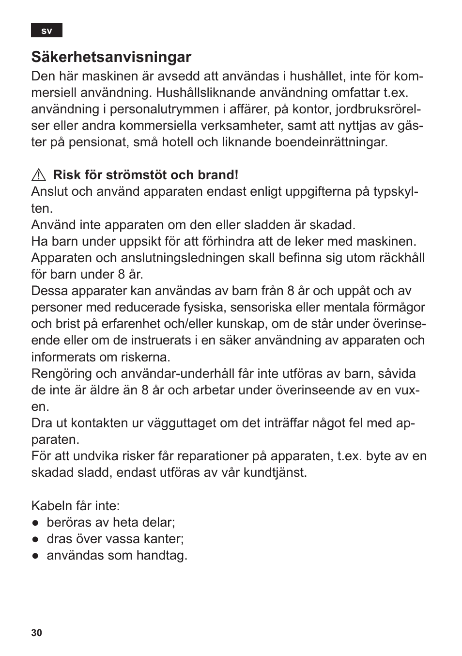 Säkerhetsanvisningar | Siemens TT3A0103 User Manual | Page 33 / 87