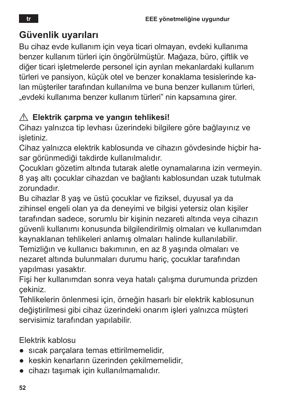Güvenlik uyarıları | Siemens TT3A0103 User Manual | Page 55 / 87