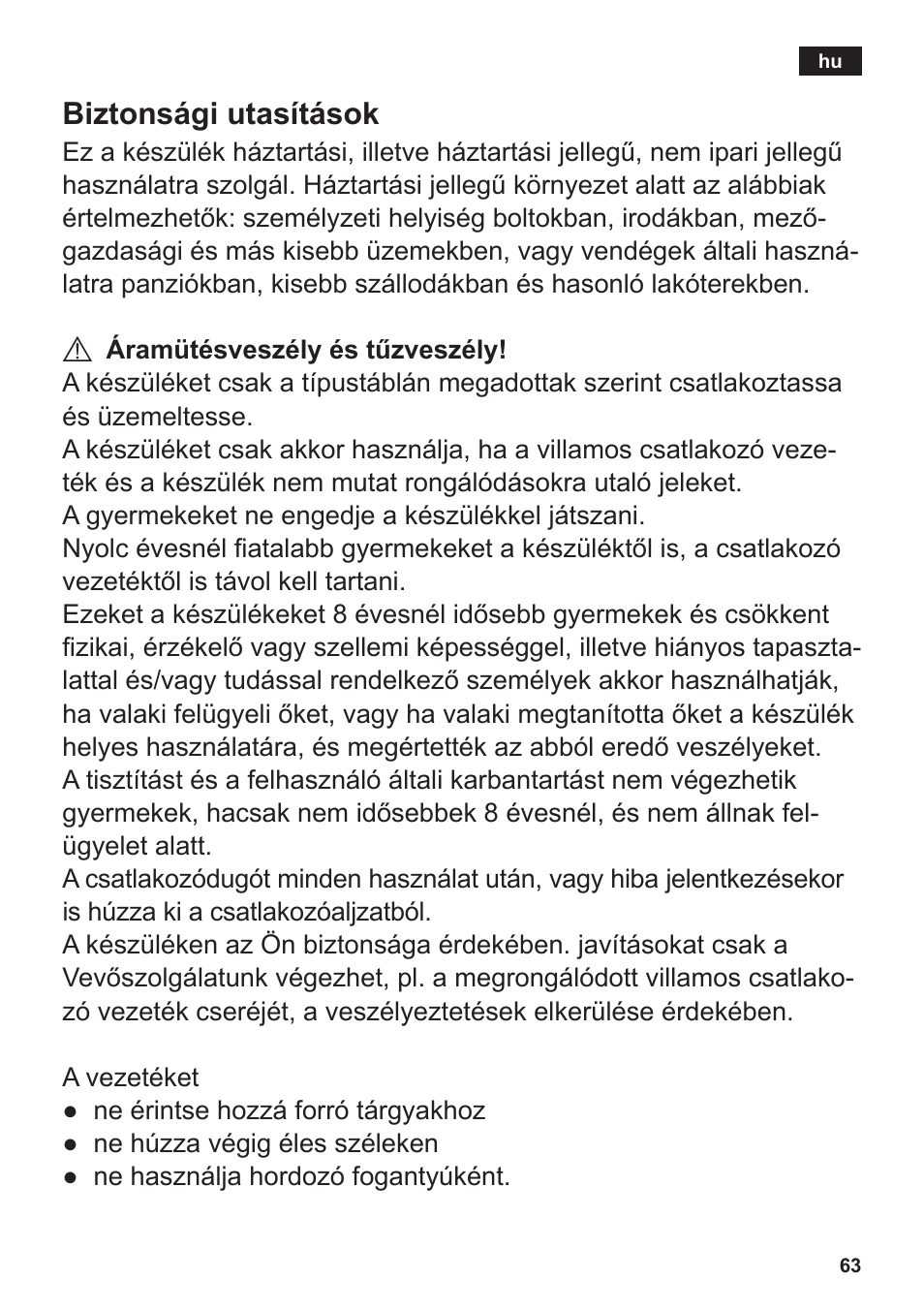 Biztonsági utasítások | Siemens TT3A0103 User Manual | Page 66 / 87