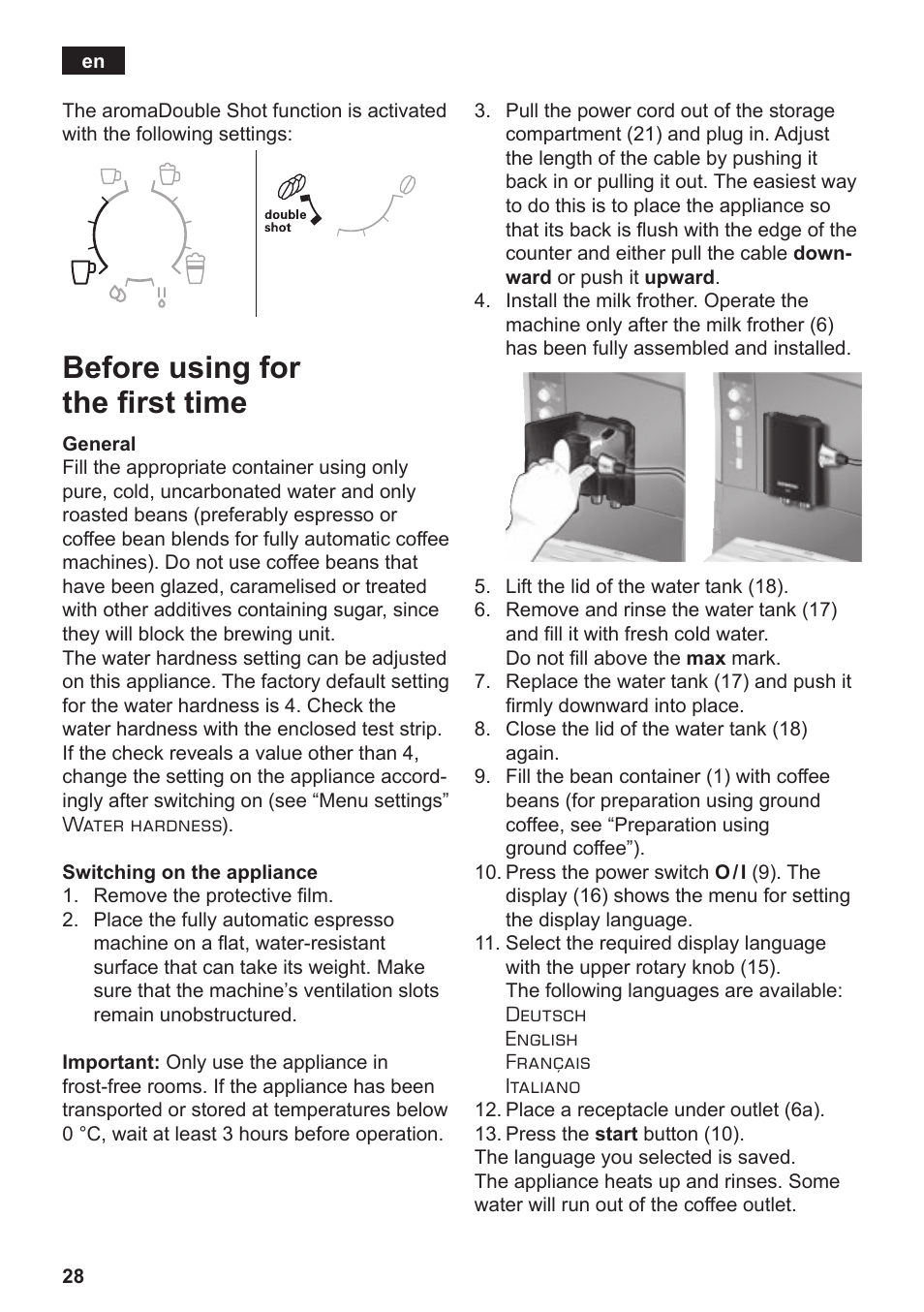 Before using for the first time | Siemens TE506519DE User Manual | Page 32 / 94