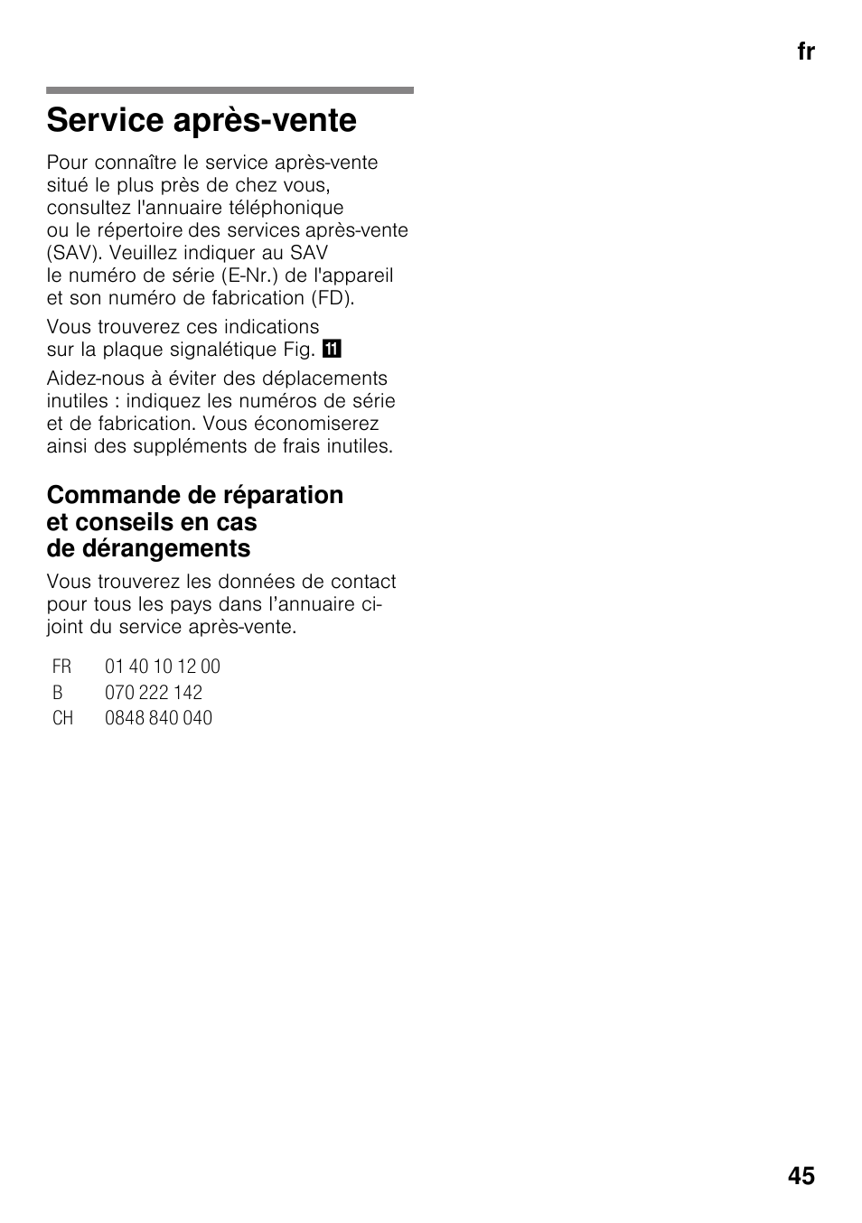 Service après-vente, Fr 45 | Siemens KI25RP60 User Manual | Page 45 / 77