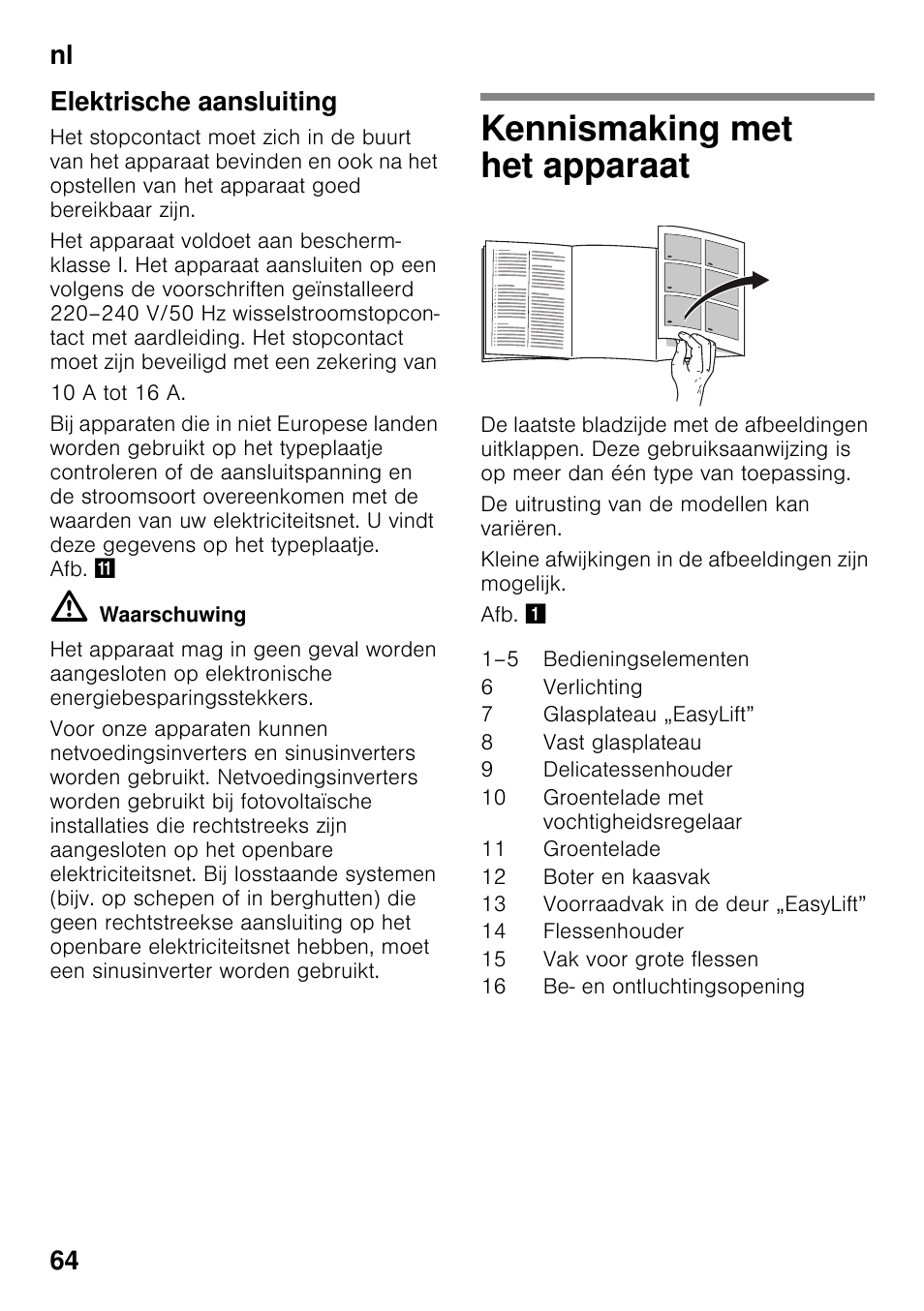 Elektrische aansluiting, Kennismaking met het apparaat, Nl 64 elektrische aansluiting | Siemens KI25RP60 User Manual | Page 64 / 77