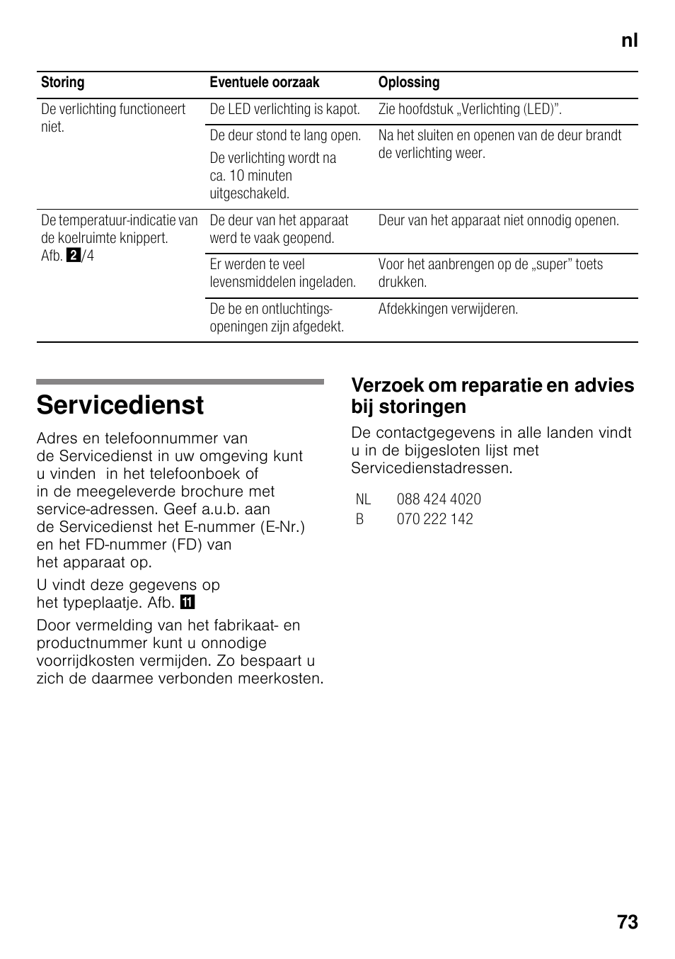 Servicedienst, Verzoek om reparatie en advies bij storingen, Nl 73 | Siemens KI25RP60 User Manual | Page 73 / 77