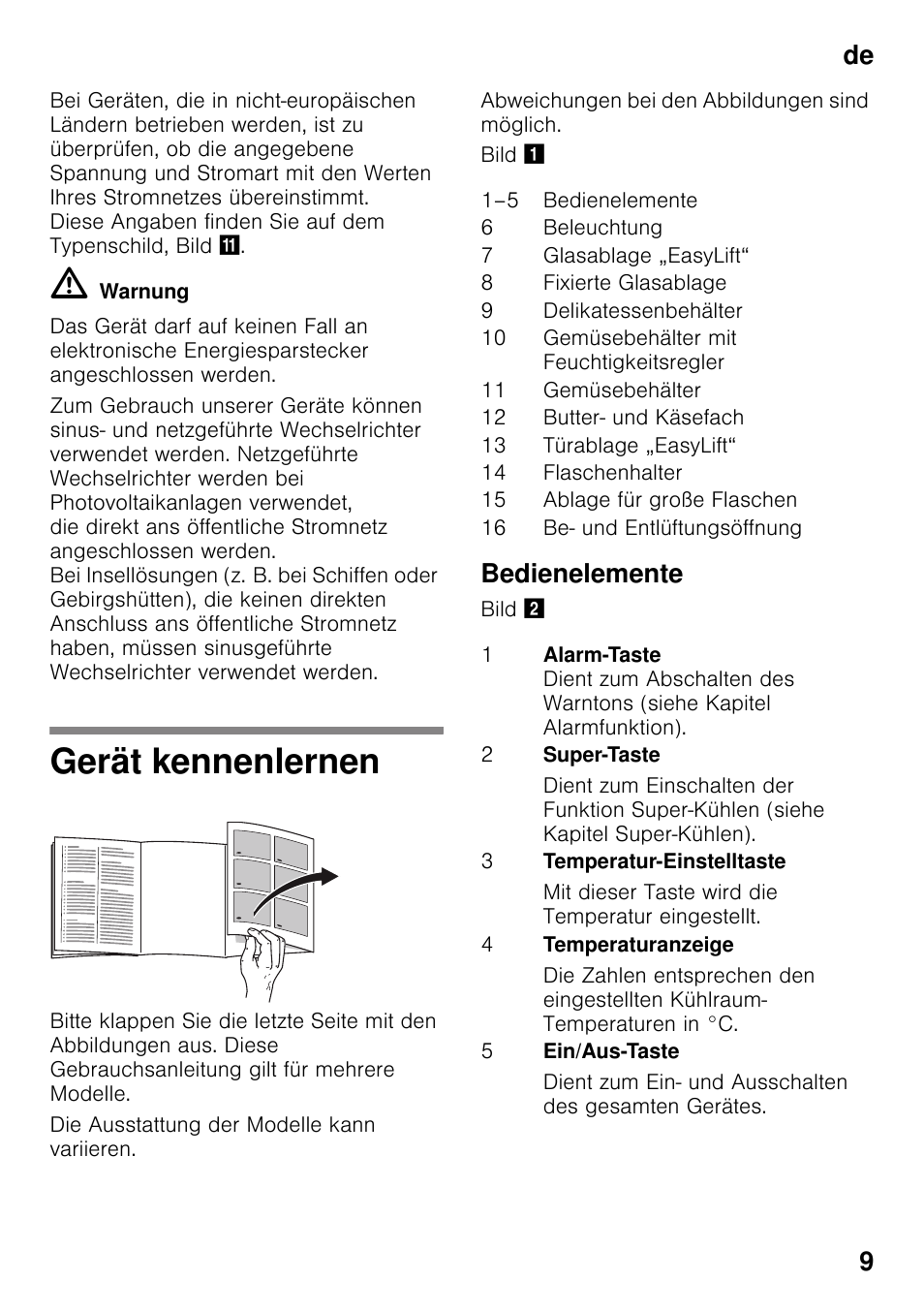 Gerät kennenlernen, Bedienelemente, De 9 | Siemens KI25RP60 User Manual | Page 9 / 77