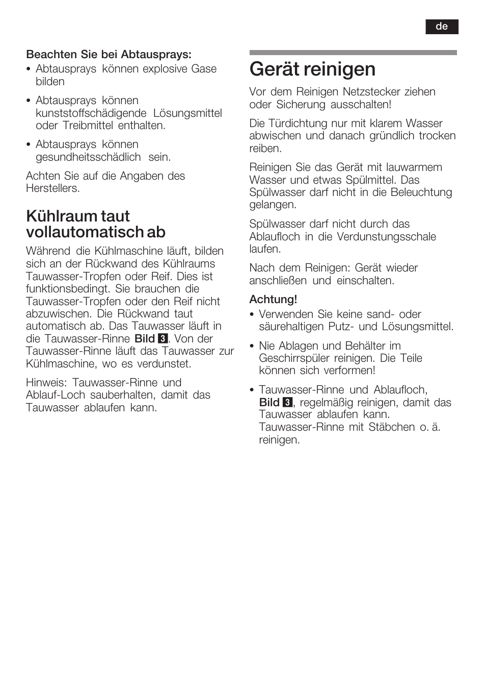 Gerät reinigen, Kühlraum taut vollautomatisch ab | Siemens KF18LA60 User Manual | Page 17 / 95