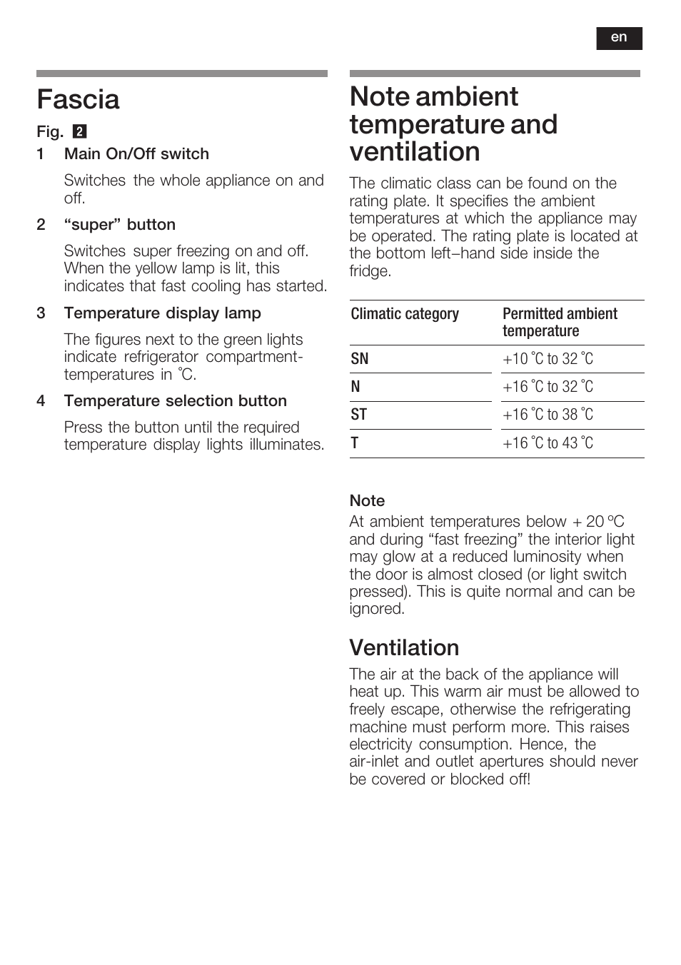 Fascia, Ventilation | Siemens KF18LA60 User Manual | Page 25 / 95