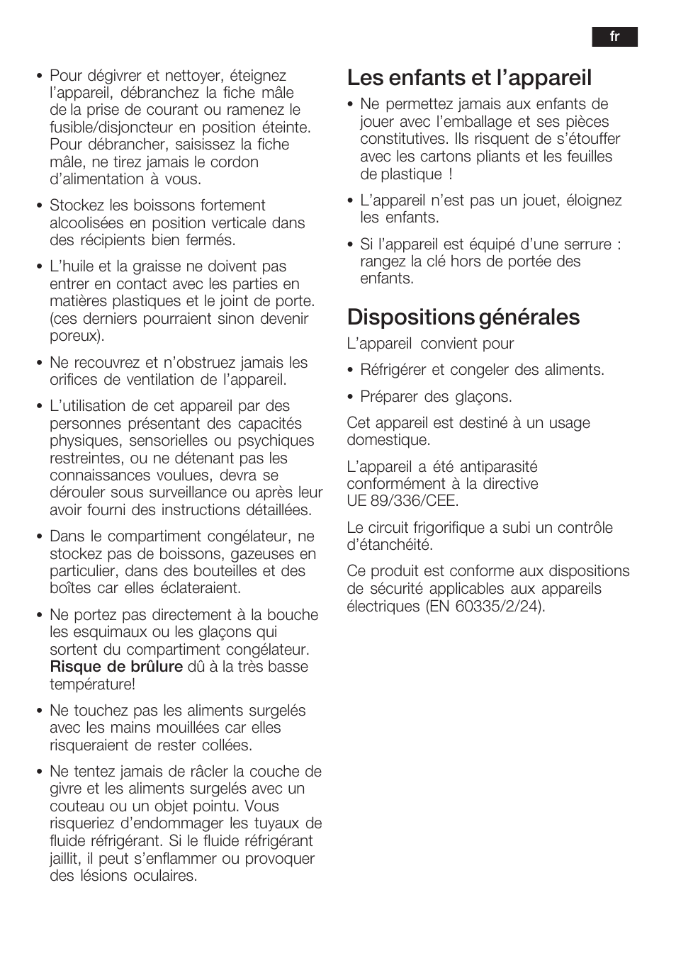 Les enfants et l'appareil, Dispositions générales | Siemens KF18LA60 User Manual | Page 41 / 95