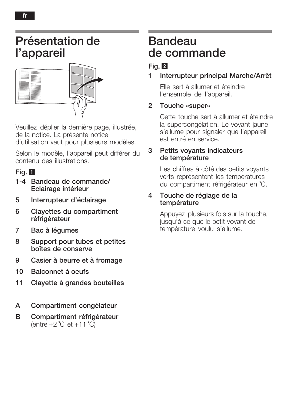 Présentation de l'appareil, Bandeau de commande | Siemens KF18LA60 User Manual | Page 42 / 95