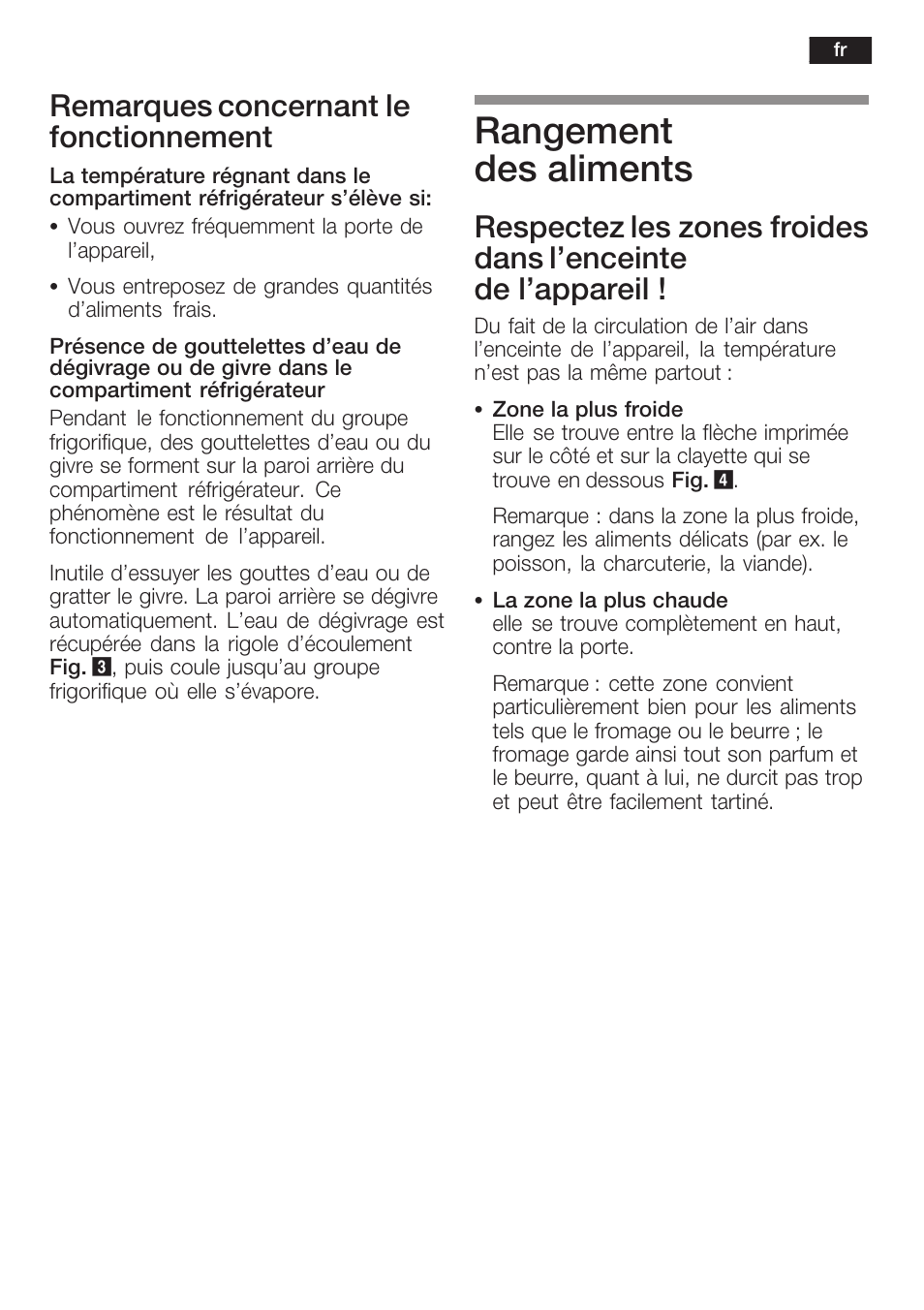 Rangement des aliments, Remarques concernant le fonctionnement | Siemens KF18LA60 User Manual | Page 45 / 95