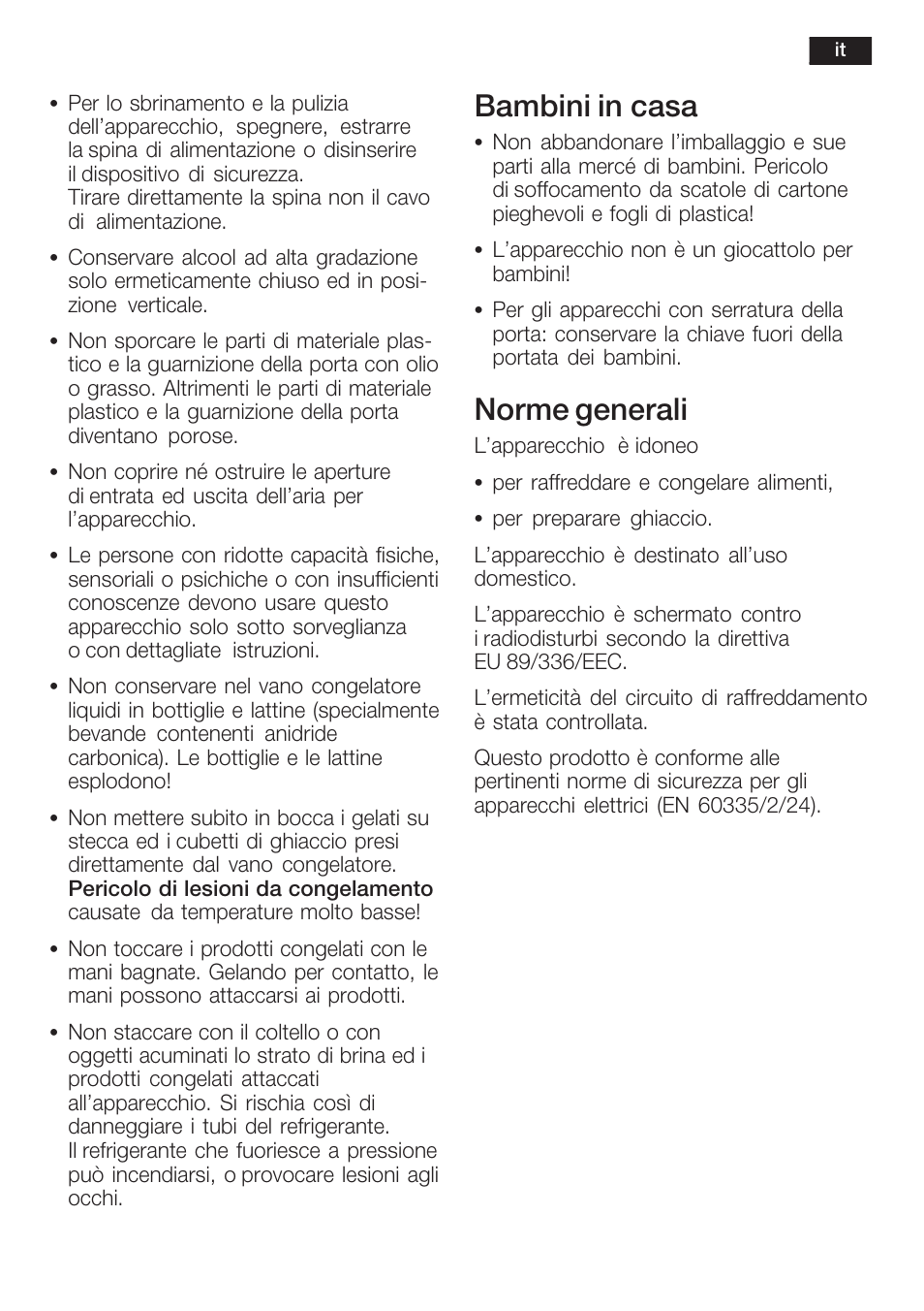 Bambini in casa, Norme generali | Siemens KF18LA60 User Manual | Page 59 / 95