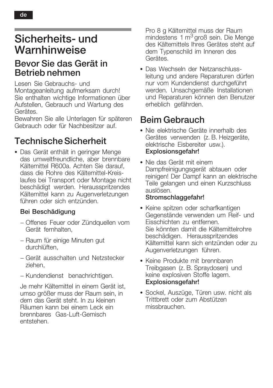 Sicherheitsć und warnhinweise, Bevor sie das gerät in betrieb nehmen, Technische sicherheit | Beim gebrauch | Siemens KF18LA60 User Manual | Page 6 / 95