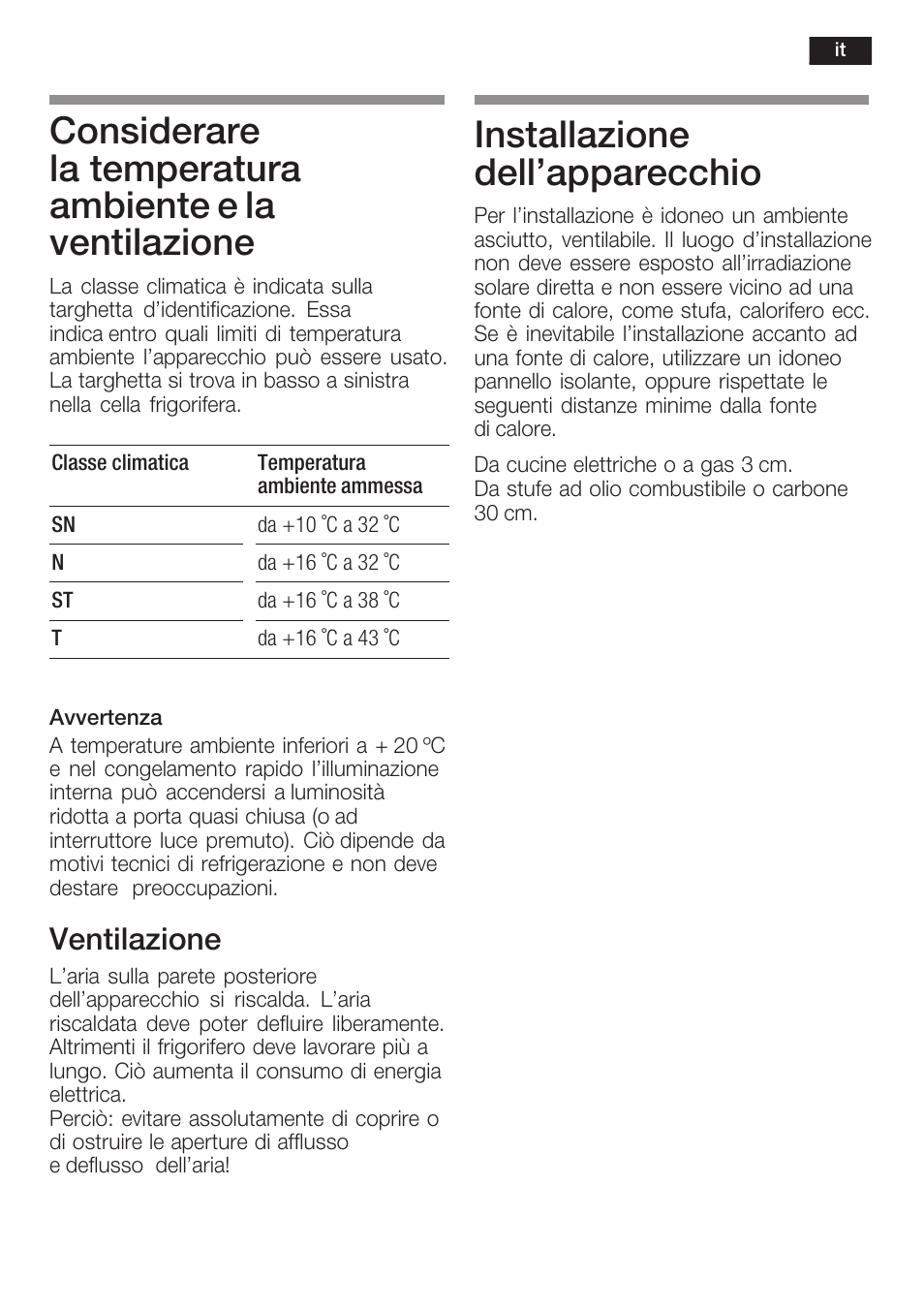 Installazione dell'apparecchio, Ventilazione | Siemens KF18LA60 User Manual | Page 61 / 95