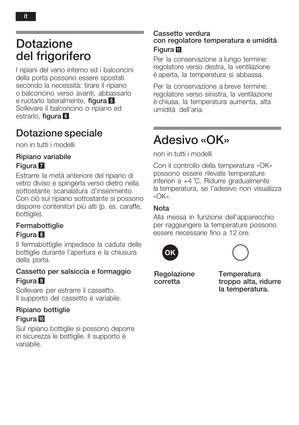 Dotazione del frigorifero, Adesivo «ok, Dotazione speciale | Siemens KF18LA60 User Manual | Page 64 / 95