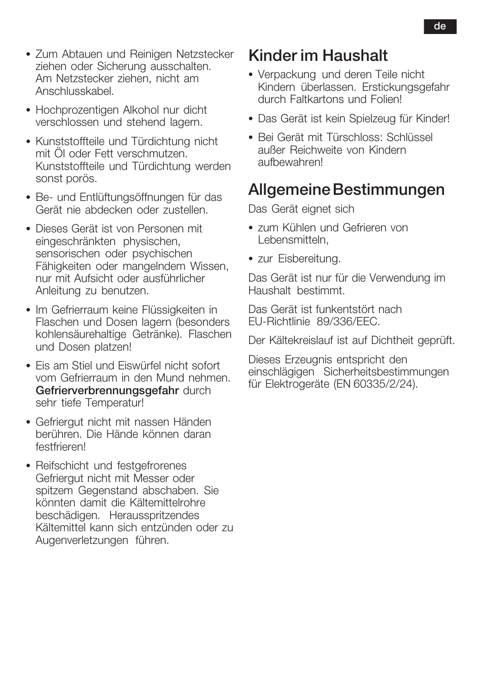 Kinder im haushalt, Allgemeine bestimmungen | Siemens KF18LA60 User Manual | Page 7 / 95