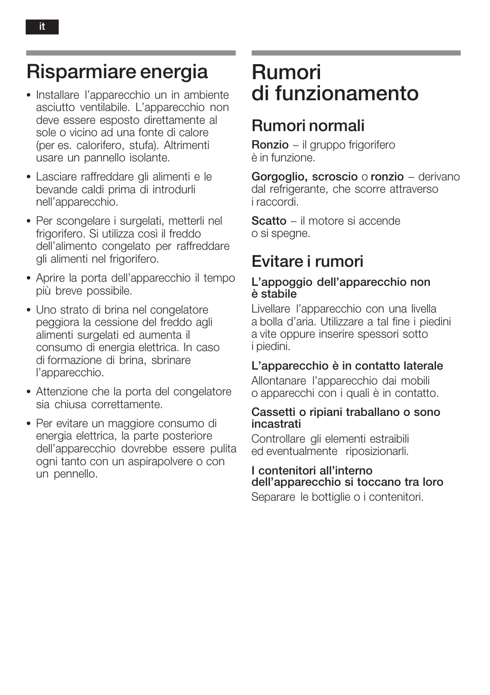 Rumori di funzionamento, Risparmiare energia, Rumori normali | Evitare i rumori | Siemens KF18LA60 User Manual | Page 70 / 95