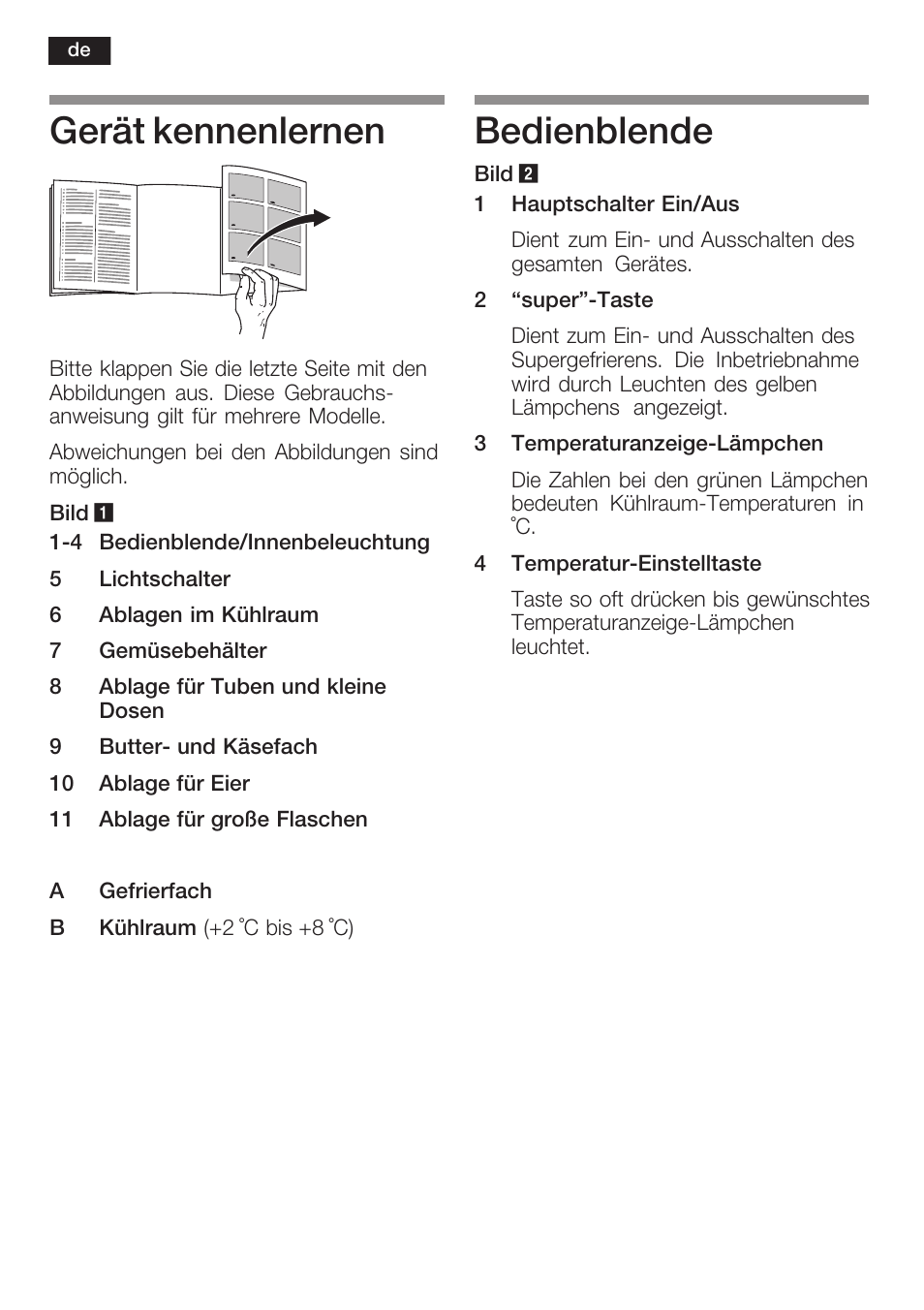 Gerät kennenlernen, Bedienblende | Siemens KF18LA60 User Manual | Page 8 / 95