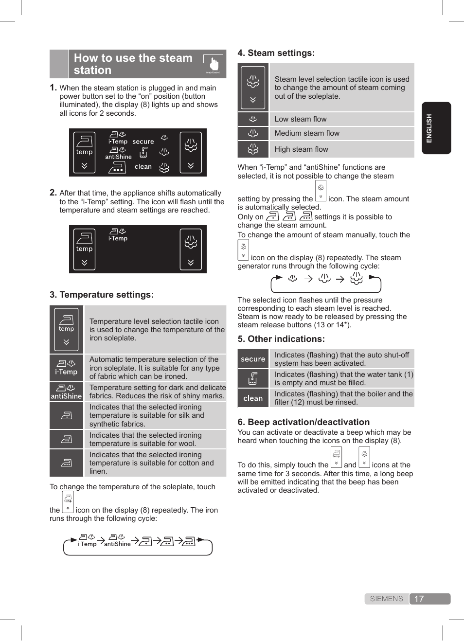 How to use the steam station | Siemens TS45359 User Manual | Page 17 / 172