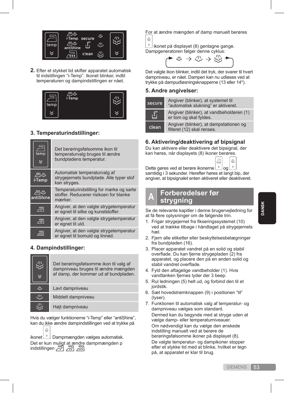 Forberedelser før strygning | Siemens TS45359 User Manual | Page 53 / 172