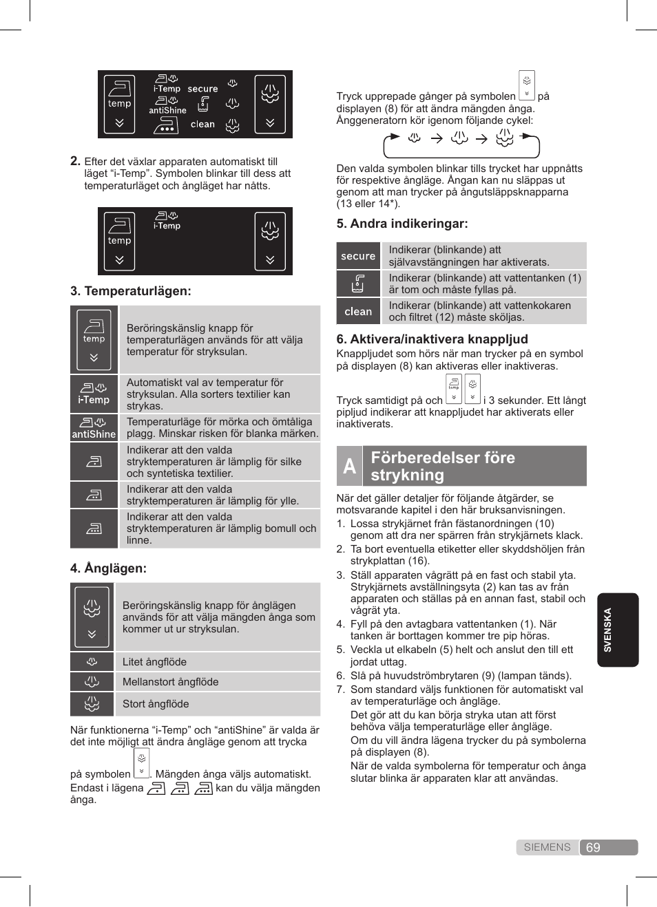 Förberedelser före strykning | Siemens TS45359 User Manual | Page 69 / 172