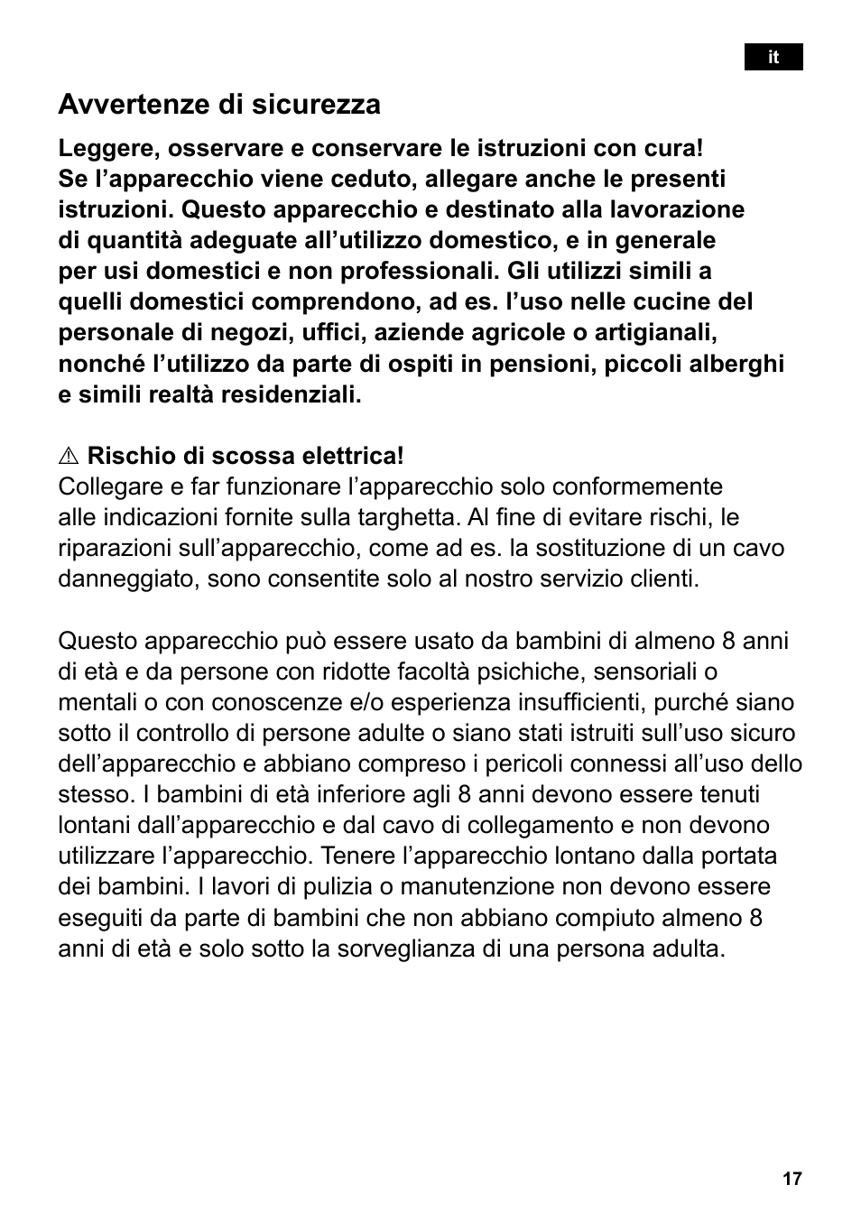 Avvertenze di sicurezza | Siemens TC80104 User Manual | Page 19 / 106