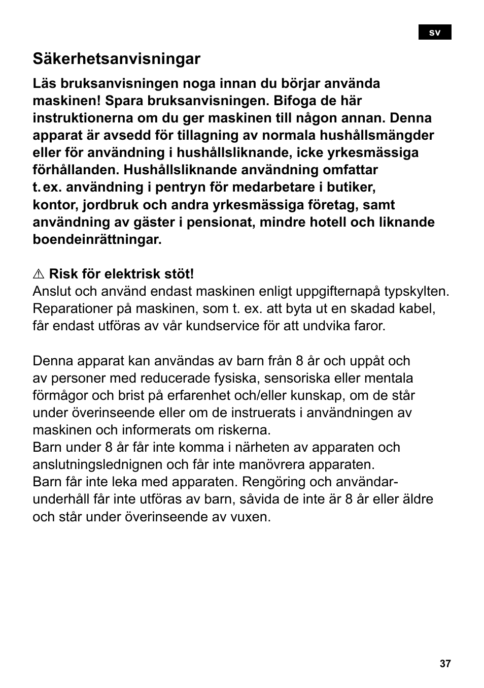 Säkerhetsanvisningar | Siemens TC80104 User Manual | Page 39 / 106