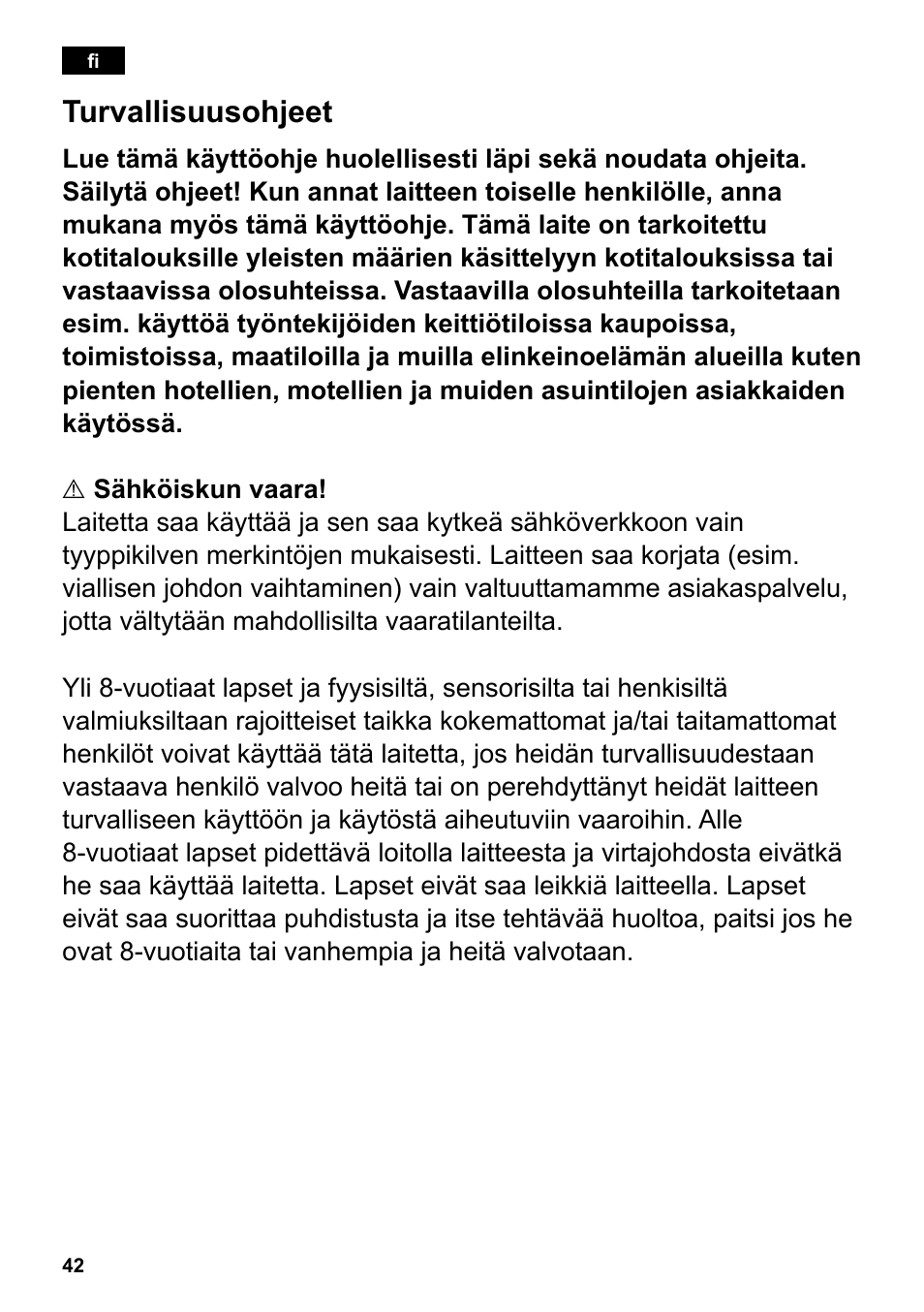 Turvallisuusohjeet | Siemens TC80104 User Manual | Page 44 / 106