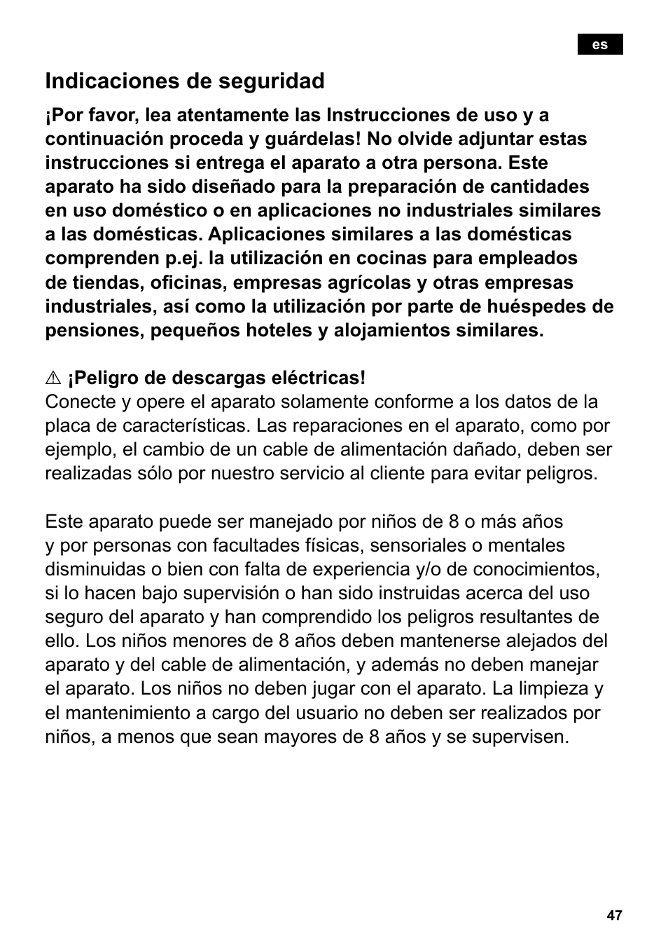 Indicaciones de seguridad | Siemens TC80104 User Manual | Page 49 / 106