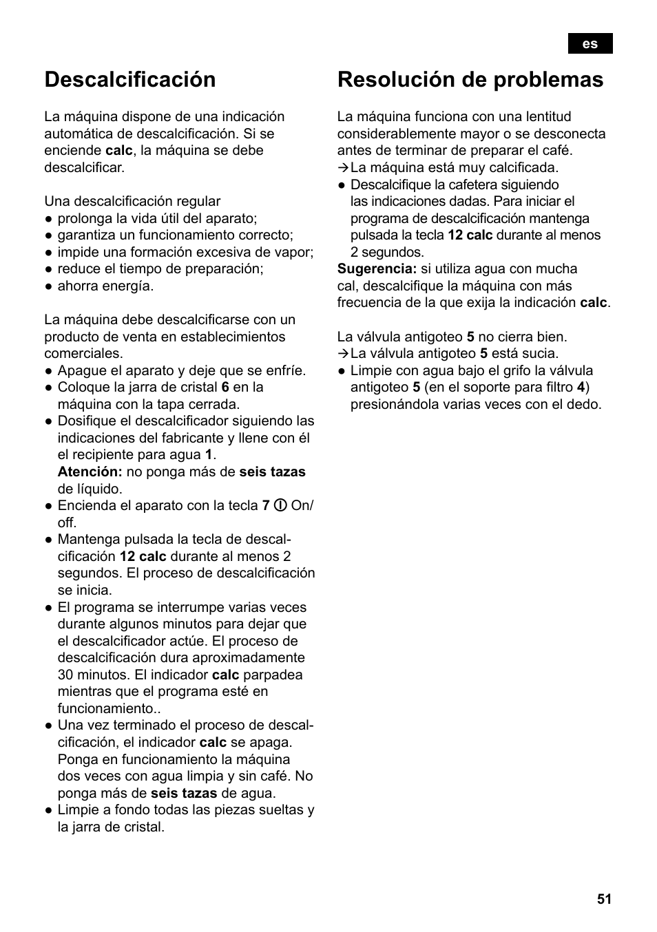 Descalcificación, Resolución de problemas | Siemens TC80104 User Manual | Page 53 / 106