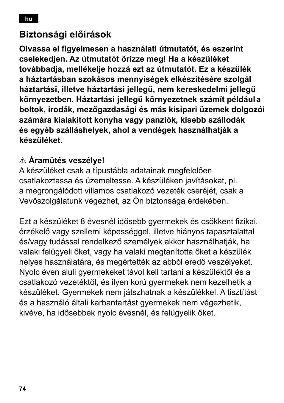 Biztonsági előírások | Siemens TC80104 User Manual | Page 76 / 106